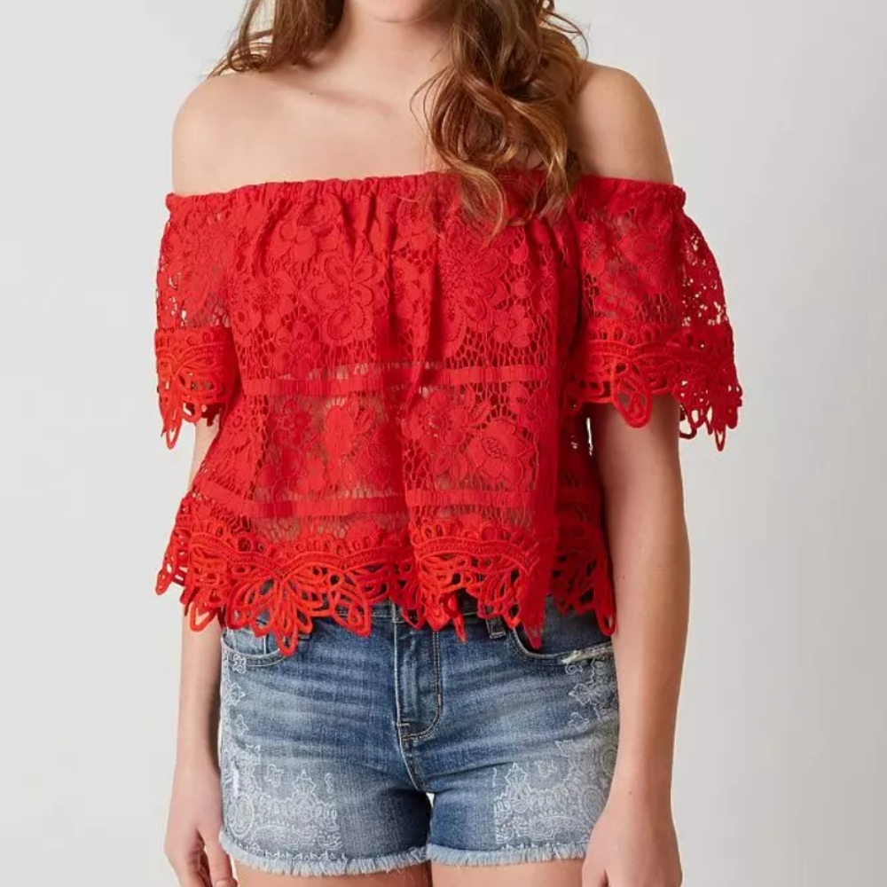 Free People | sweet dreams lace off the shoulder crop top